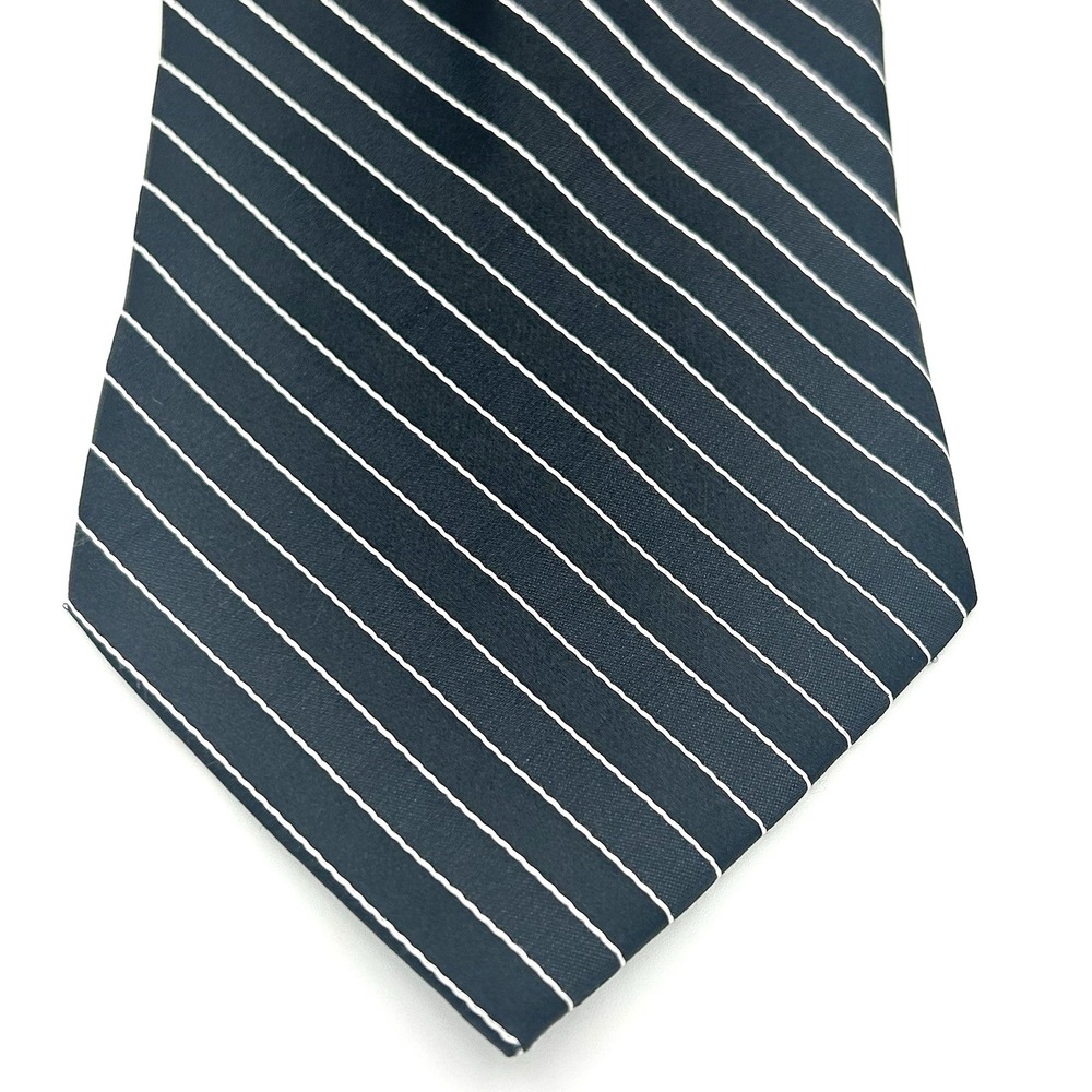 Joseph Feiss Intl 100% Silk Hand Made Mens Necktie Black White Stripe 3.75W 60L